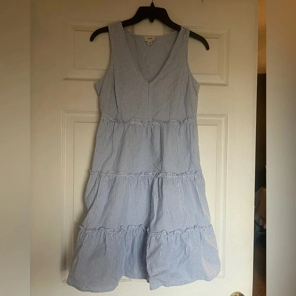 Women’s J.Crew Pin Striped Ruffle Dress - Picture 1 of 4